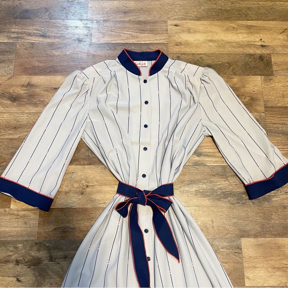 Vintage | Lehigh Shirt Dress | Nautical Stripe Tie Waist Midi